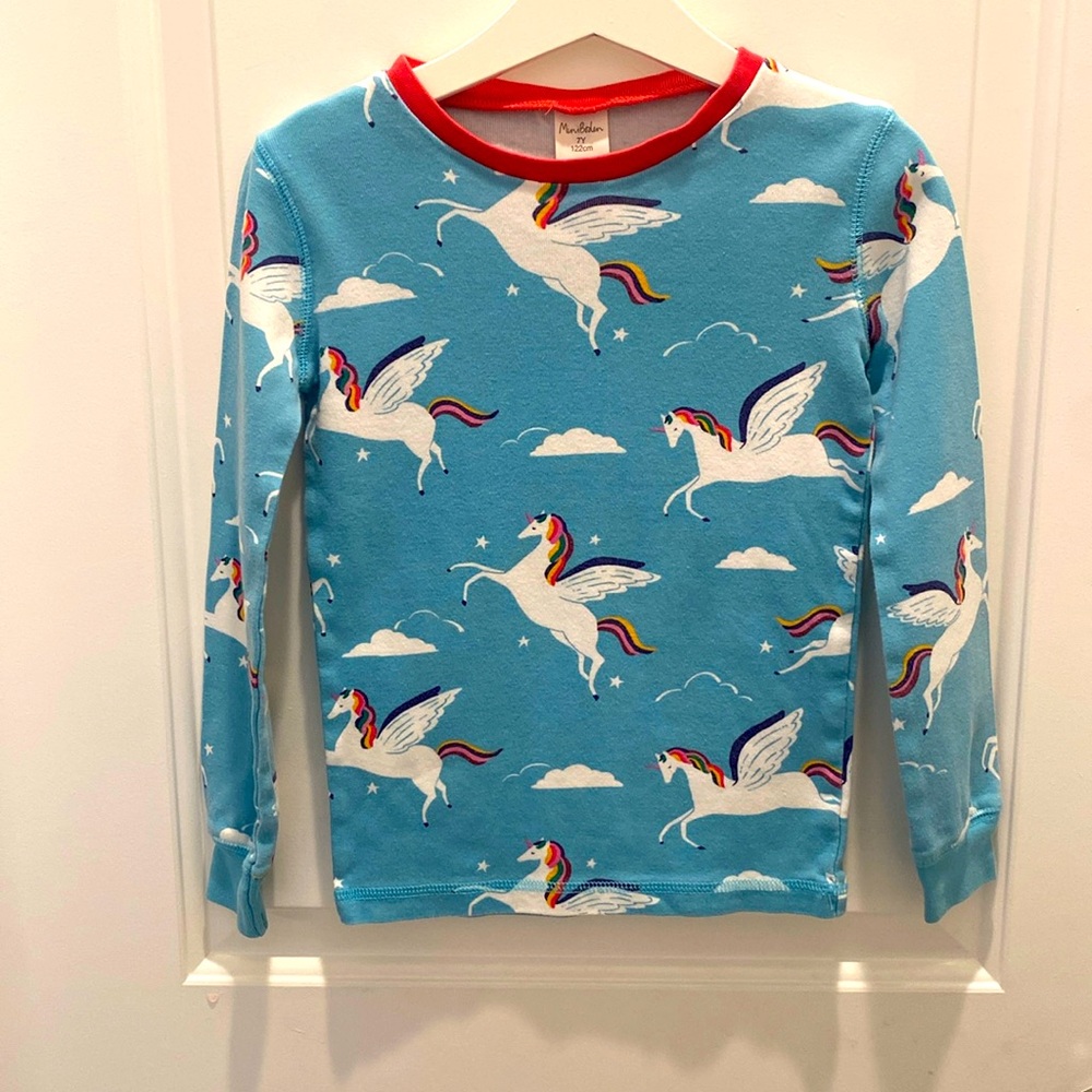 Mini Boden Blue Long Sleeve with Rainbow Unicorns